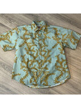 Reyn Spooner Shirt Mens M Blue Coral Print Hawaiian Camp Aloha Button Up Casual